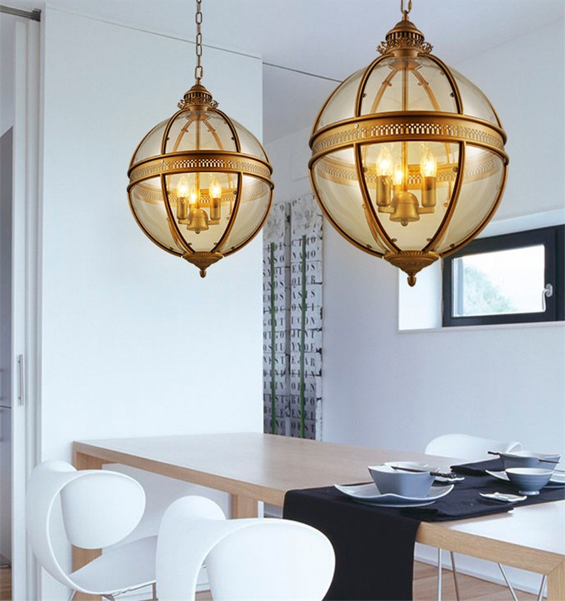 Vintage Loft Globe Pendant Lights Wrought Iron Glass Shade Round Lamp Kitchen Dinning Bar Table Luminaire Fixture Hanging Lamps