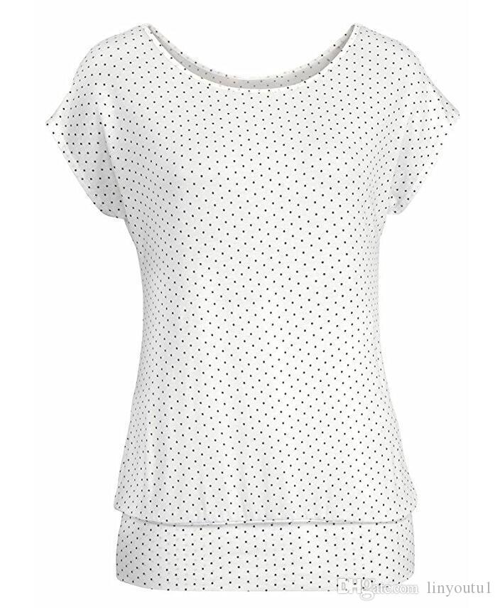 2020 Vintage Polka Dot Print Summer T Shirt For Women Short Sleeve Slim T-shirt Round Neck Casual Female Tops Tees New