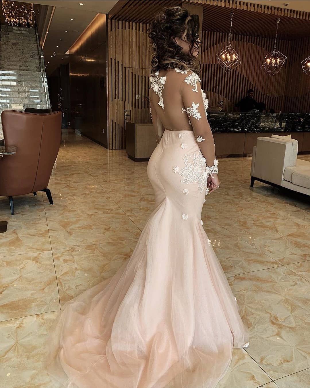 aso ebi arabic pink lace beaded bridesmaid dresses mermaid sheer neck guests dresses cheap formal party evening prom gowns zj334
