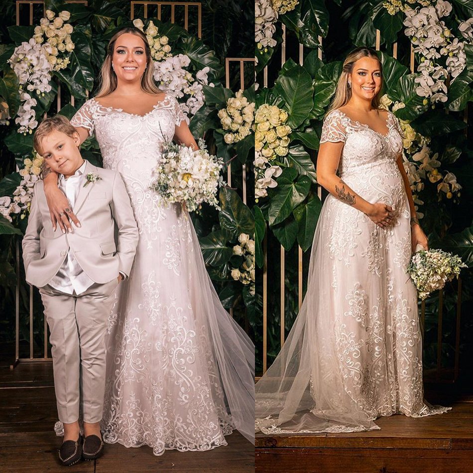 2020 Mermaid Pregnancy Wedding Dresses Beads Lace Appliqued V Neck Short Sleeve Bridal Gowns Sweep Train Plus Size Wedding Dress, Pink
2020 Mermaid Pregnancy Wedding Dresses Beads Lace Appliqued V Neck Short Sleeve Bridal Gowns Sweep Train Plus Size Wedding Dress, Pink