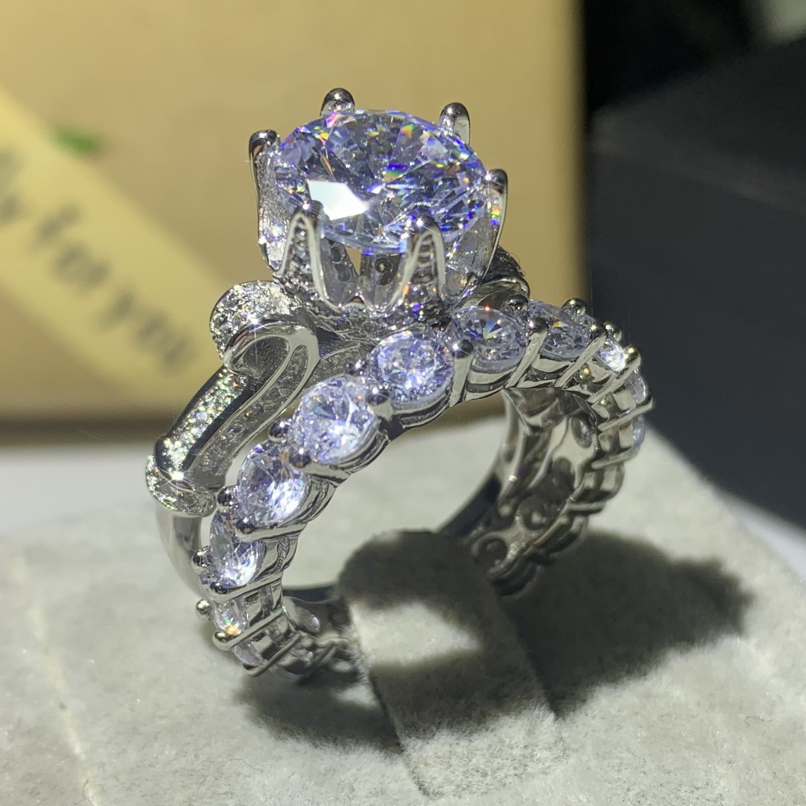 Choucong Corwn Wedding Ring for Women Top Selliing Jewelry 925 Sterling Silver Round Cut White Topaz CZ Diamond Bridal Ring Set Gift Sz5-10