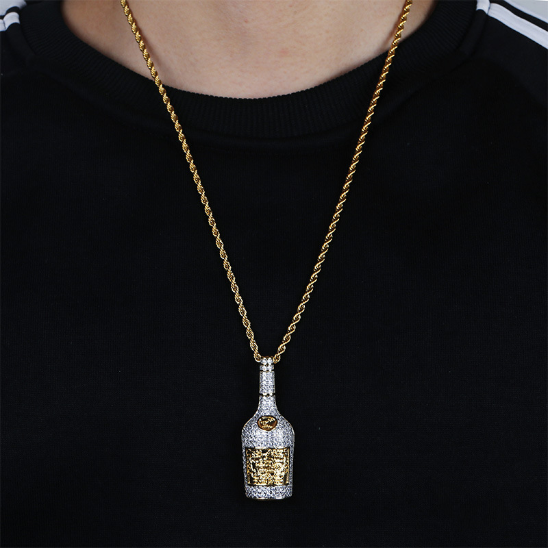 Personalized Whiskey Bottle Pendant Necklace Hip Hop Men's 18K Gold Plated New Style Charm Pendants Jewelry