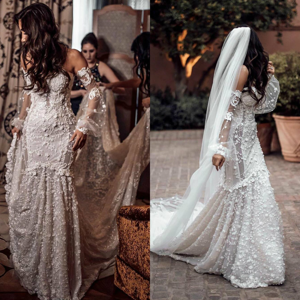 lace bohemian wedding dresses country style sweetheart beads mermaid vestido de novia with removable long sleeves brial wedding gowns