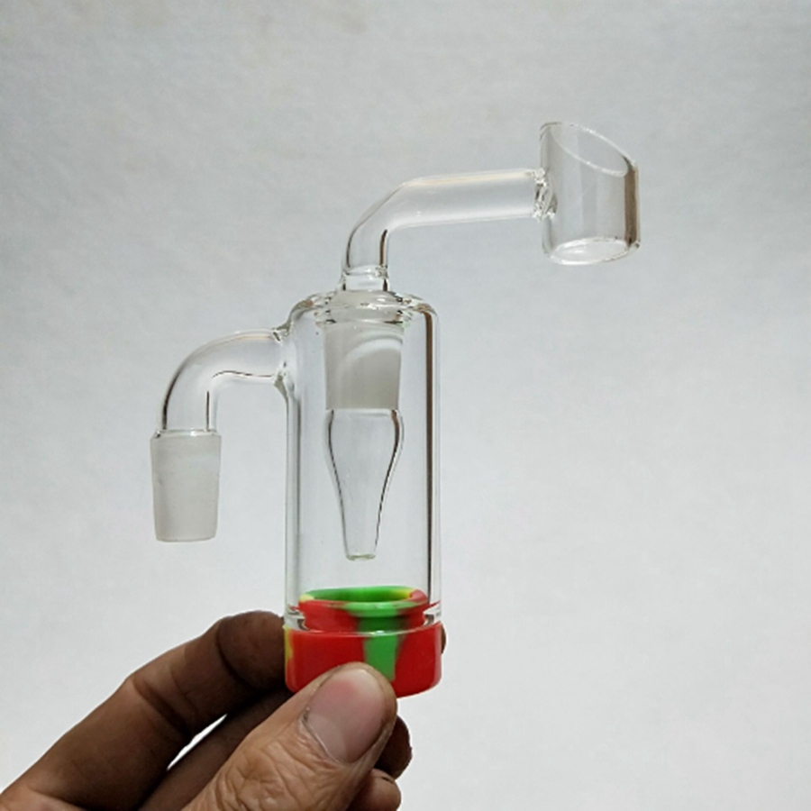 Newest design 14mm Male Glass Ash Catcher with colors silicone contain straight silicone bong water bong glass bong oil rig free shipping