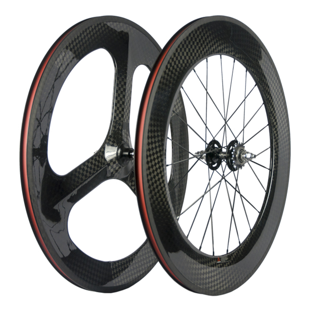 700C full carbon front 3 spokes wheel rear 88mm fixed gear wheel clincher carbon wheelset 12k glossy от DHgate WW