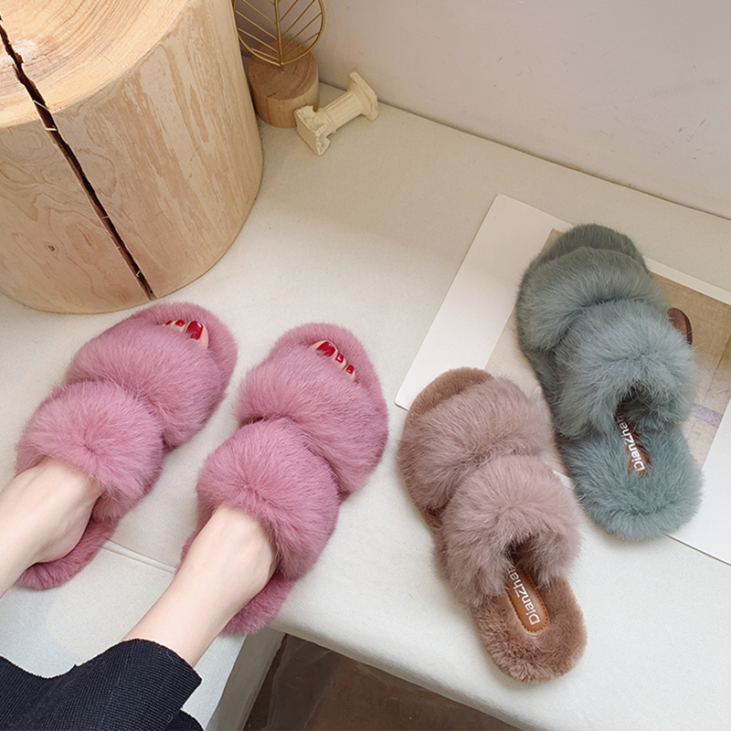 2019 New Winter Soft Furry Slippers Warm Flip Flops Flat Bedroom House Home Indoor Slippers Plush Cute Slippers Women Fur Slides Y200106