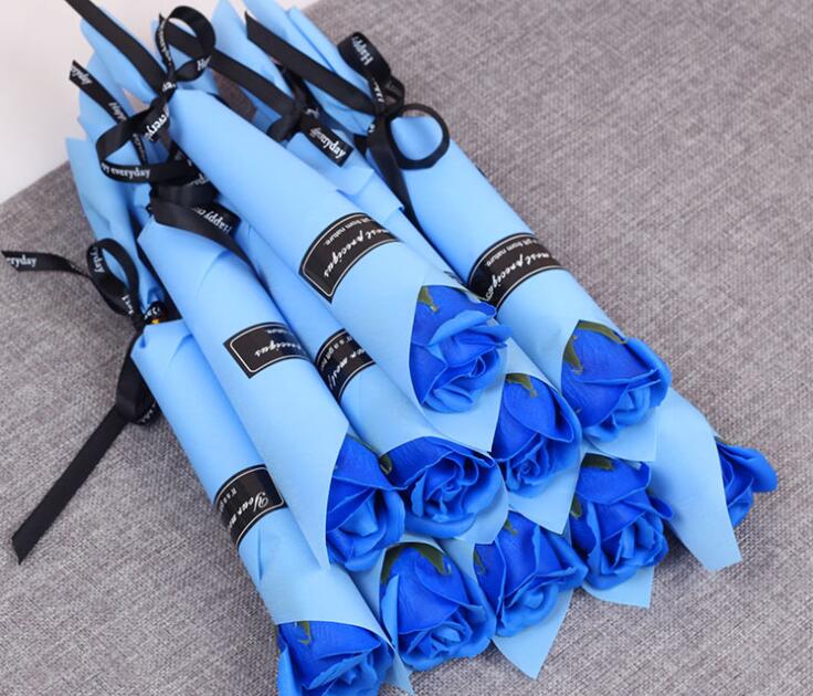 Artificial Soap Rose with Craft paper package Ribbon Romantic Soap Flower for Valentine's Day Wedding Party Decoration