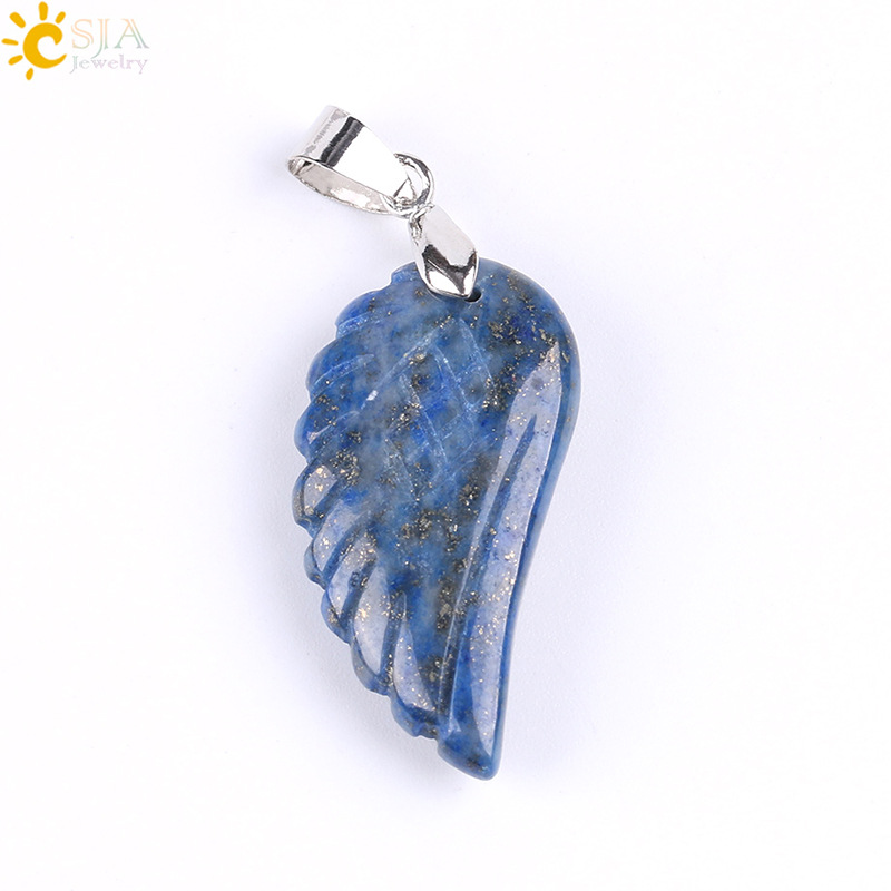 Natural Gem Stone Angel Wing Necklaces & Pendants Purple Pink Rock Crystal Lapis Lazuli Opal Green Aventurine Jewelry