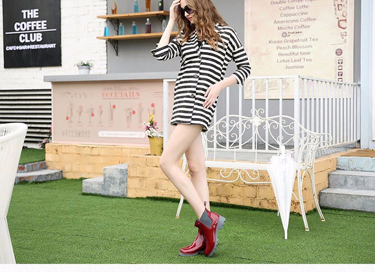 Hot Sale-Women Rain Boots Ladies Elastic Band Solid Ankle Rubber Flat Heel Waterproof Charm Rainboots 2016 New Fashion Design PVC Fashion