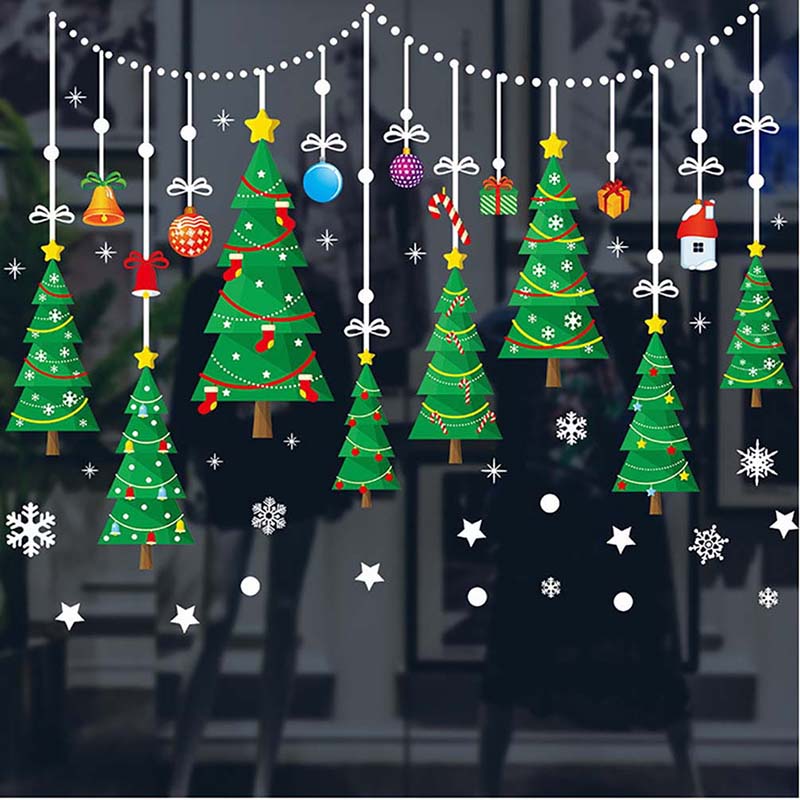 Xmas Tree Santa Snowman Stickers Decorations Merry Christmas Ornament Home Window Wall Stickers Market Glass Kid Bedroom Decals