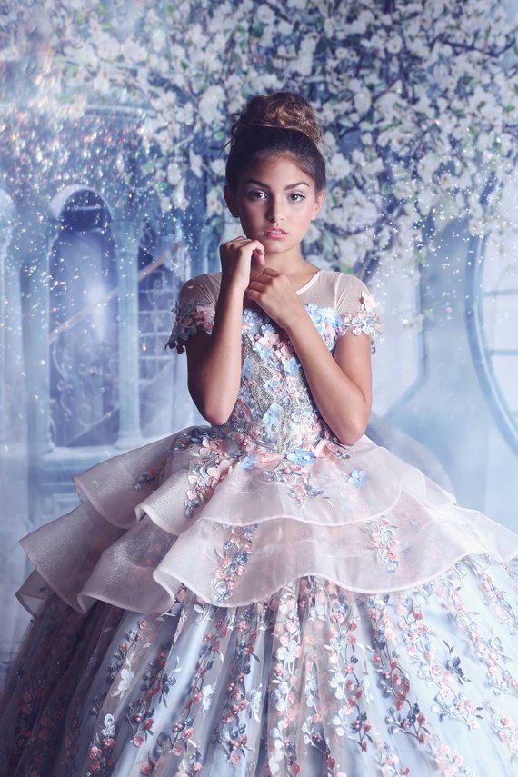 Princess Flowers Little Girls Pageant Dresses Extravagant Couture Ball Gown Beads Applique Teen Prom Gowns For Wedding Party Dress