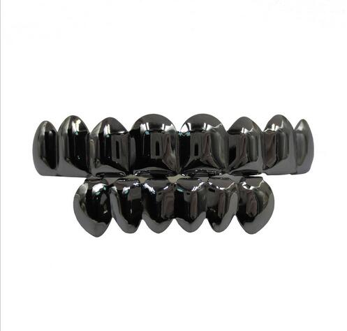 2019 Hot sale 8 Teeth Fangs Fashion Gold plated Rhodium HIPHOP Teeth Grillz TOP & BOTTOM Rock Dental Grills Sets Halloween props