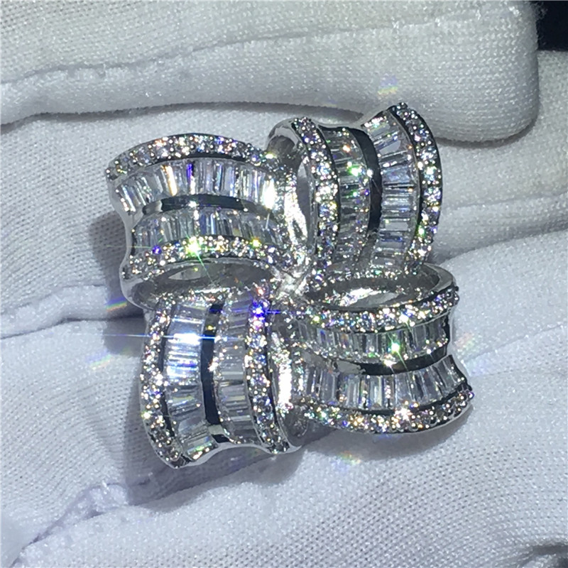Handmade Big Flower Jewelry 925 Sterling silver ring Diamond Party wedding band rings for women Gift