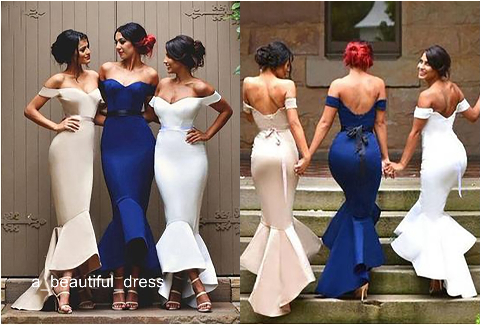 Elegant Mermaid Satin Off-the-Shoulder Sweetheart High Low Bridesmaid Dressese Party Prom Dresses Custom Made Custom Made