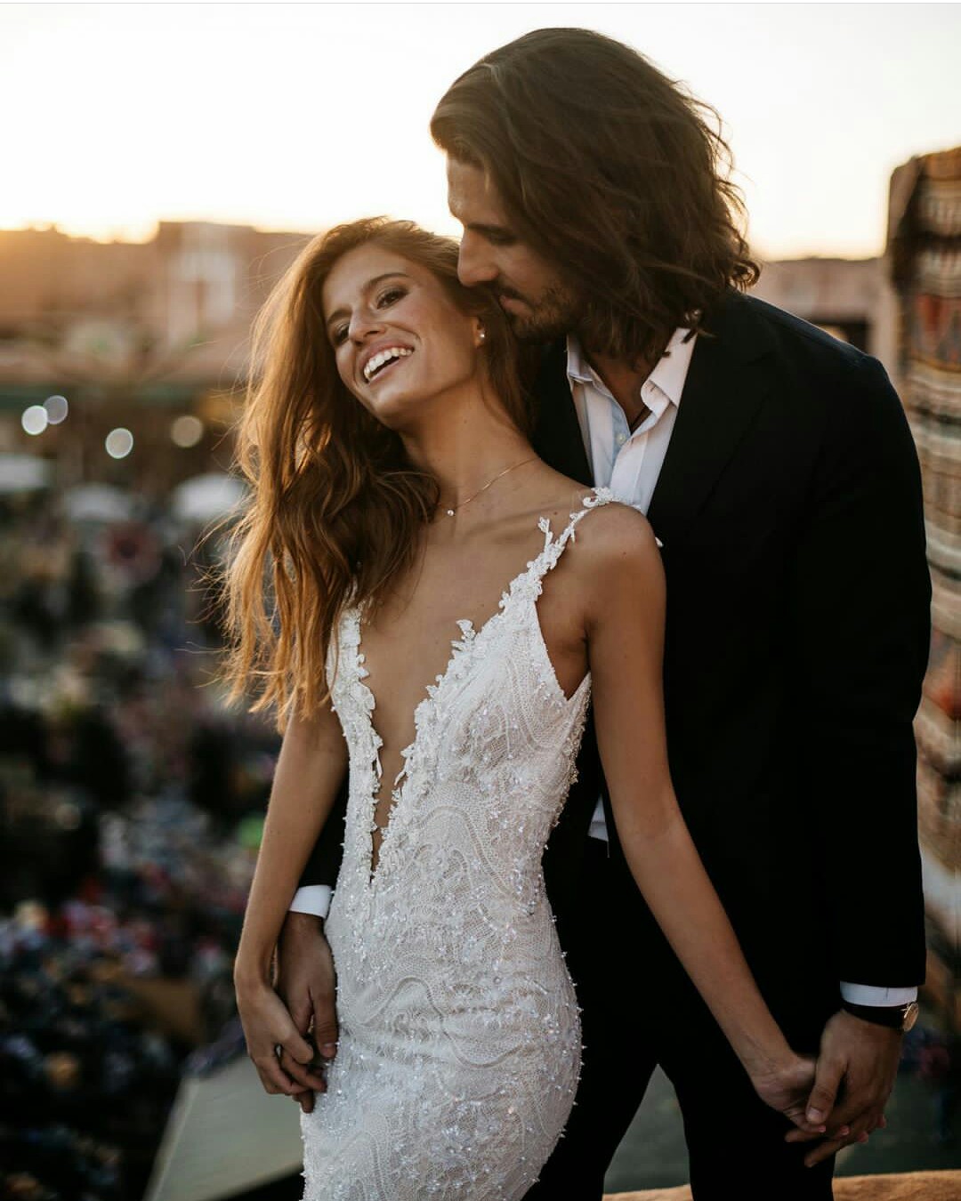Bohemia Dresses Deep V Neck Beads Appliques Lace Mermaid Bridal Gowns Custom Made Open Back Sweep Train Wedding Dress