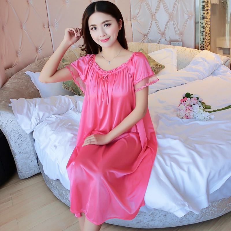 Plus Size Sexy Silk Satin Lace Nightgowns for Women 2019 Summer Short Sleeve Night Dress Sleepwear Nightdress Nightwear Nighty