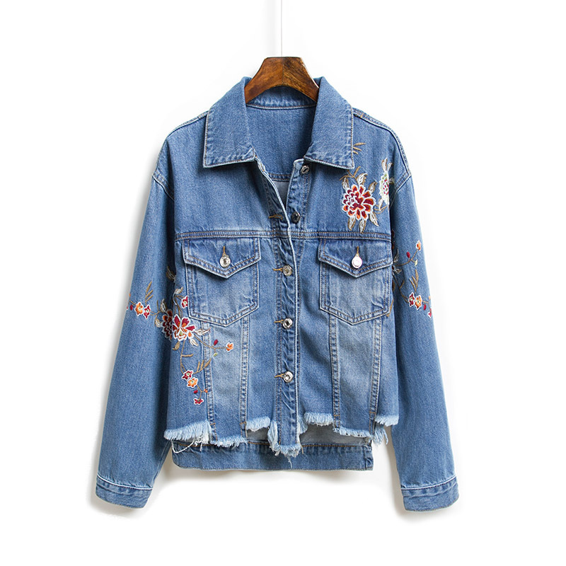 White, blue and black jeans jacket woman new trim embroidered short jacket woman