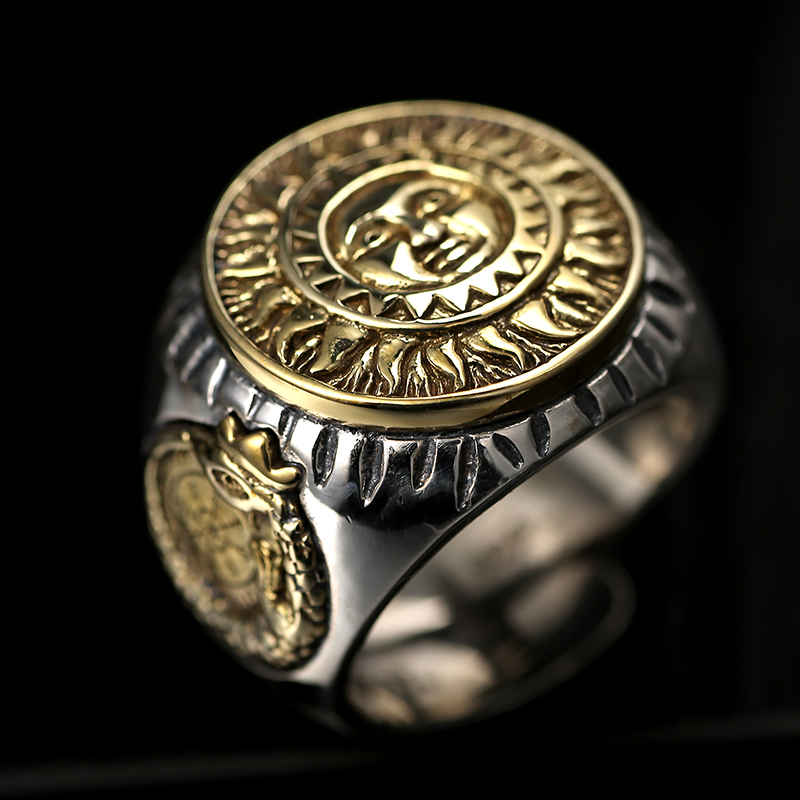 Zabra 925 Sterling Silver Men Ring Gold Color Sun God Smile 3d Dinosaur Sculpture Adjustable Size Vintage Punk Handmade Jewelry C19032101