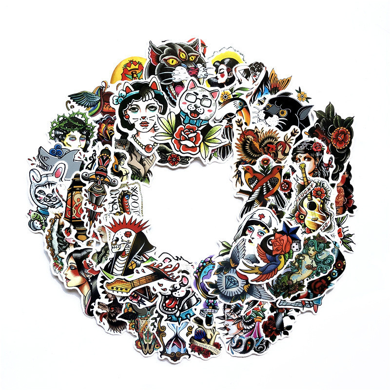 50pcs Vintage Car Stickers No Repeat Comic Cool Sticker Home Skateboard Snowboard Laptop Luggage Motorcycle Guitar Vinyl Waterproof Decals