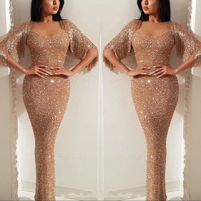 Arabic Sequin Prom Evening Dress Mermaid Tassel Sweetheart Sparkly Formal Party Gown Pagenat Dresses Custom Made Plus Size, Champagne
Arabic Sequin Prom Evening Dress Mermaid Tassel Sweetheart Sparkly Formal Party Gown Pagenat Dresses Custom Made Plus Size, Champagne