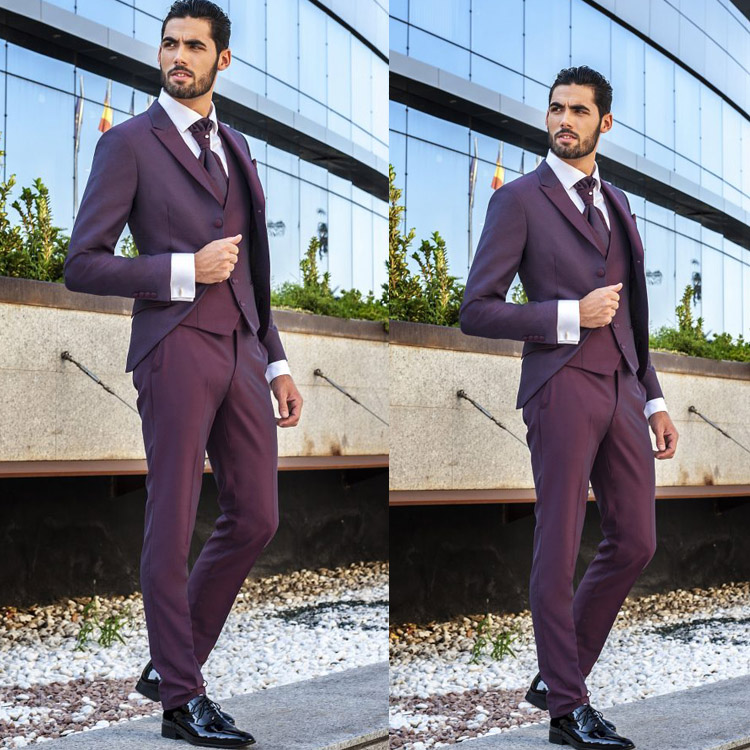 2019 Fashion Mens Suits Slim Fit Groom Wear Three Pieces (Jacket+Vest+Pants) Groomsmen Wedding Tuxedos Formal Prom Blazer