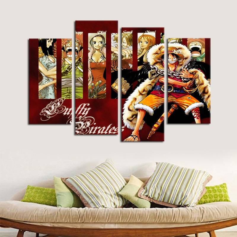 4pcs/set Unframed Onepiece Luffy Captain Anime Poster Print On Canvas Wall Art Picture For Home and Living Room Decor