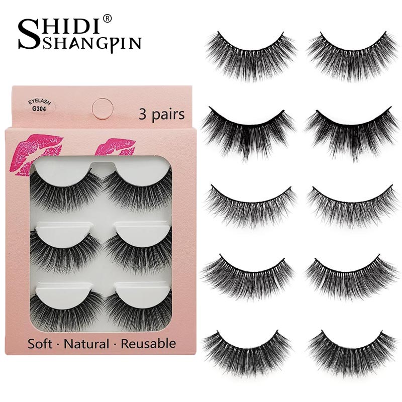 Fashion 3 Pairs 3D Mink Lashes Natural Soft Reusable False Eyelashes Handmade Full Strip Lashes Eyelash Extension 3D Mink Eyelashes Makeup