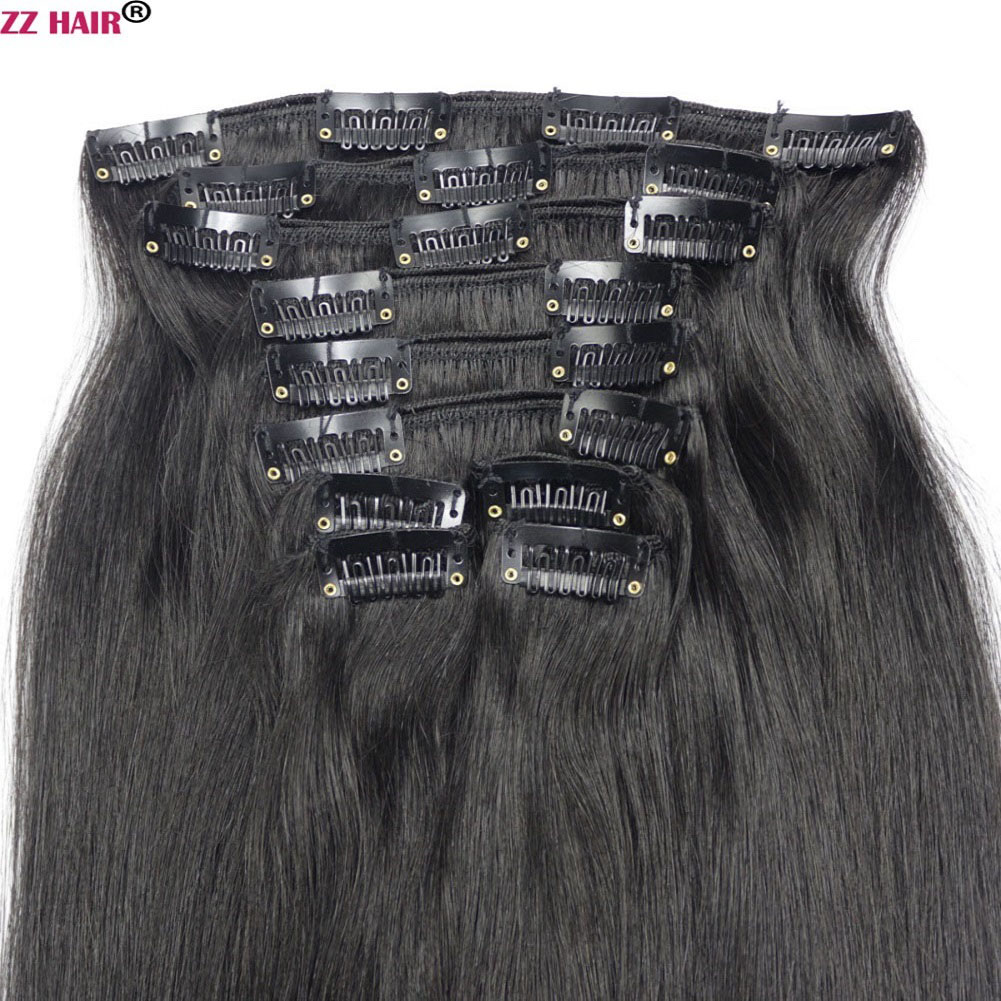 16-28 inches 10pcs Set 300g 100% Brazilian Remy Clip-in Human Hair Extensions Clips Full Head Natural Straight