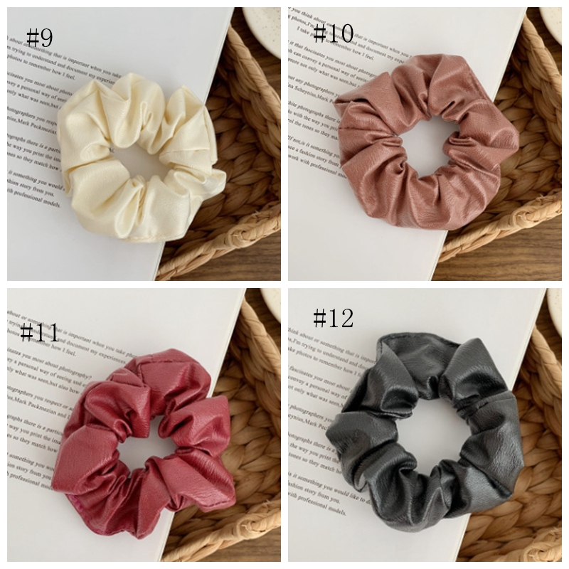 Scrunchies Headwear Retro PU Hairband Elastic Wide Rubber Band Girls Ponytail Holder Fashion Hair Accessories 14 Colors 120pcs DW4611