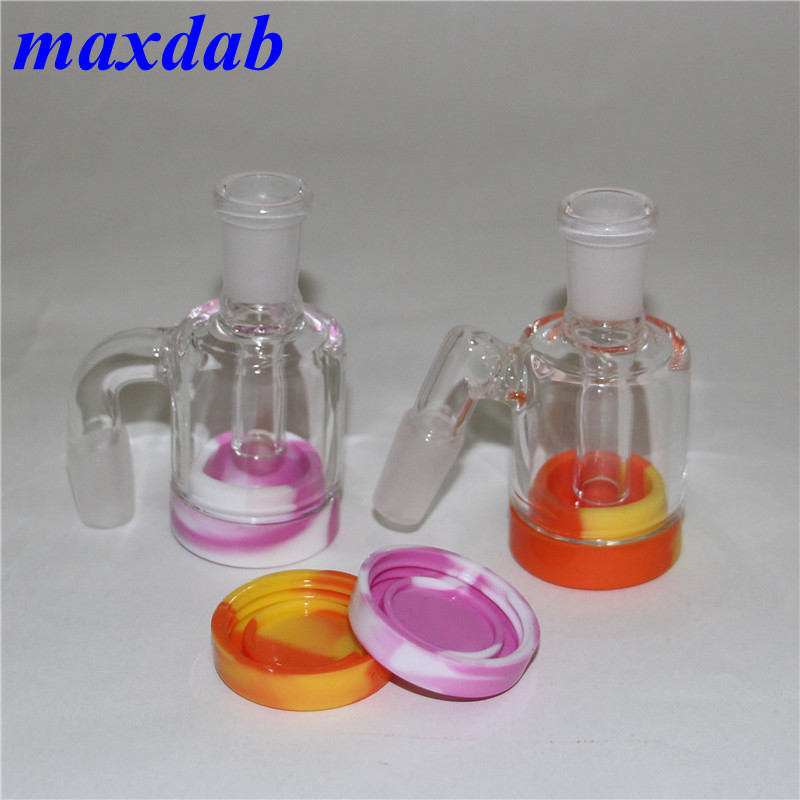 Hookah 3.2 Inch Glass Ash Catcher Silicone Container Reclaimer with 14mm 18mm Thick Ashcatcher Bong Water Pipes for Smoke