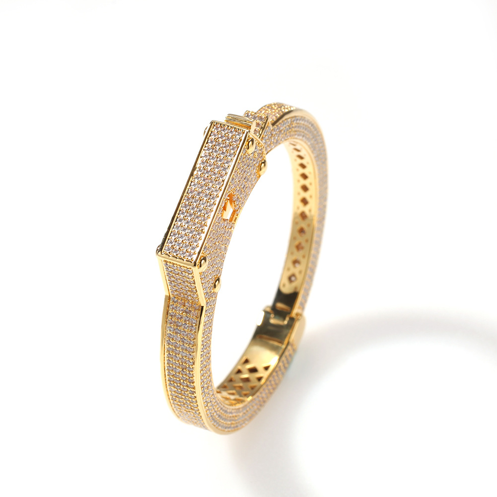 Wolf Tide Iced Out Cubic Zirconia Handcuff Bangle Bracelet Real Gold Plated Lovers Hip Hop Punk Rock Bling CZ Stone Openc Cuff Bangles Jewelry Gifts f