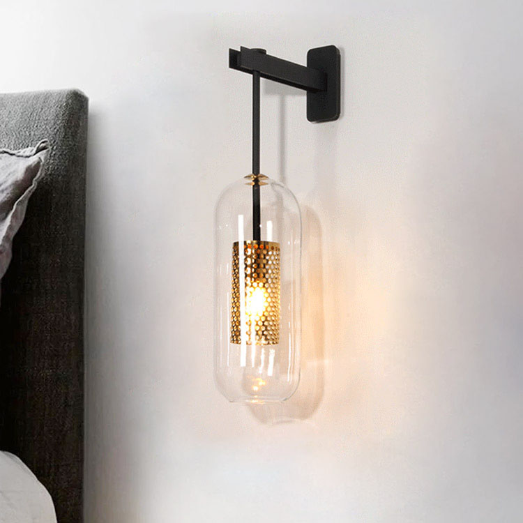Indoor lighting Postmodern wall lamp gold/black metal glass creative sconce LED wall light bedroom bedside Aisle corridor stair