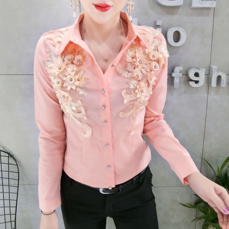 2020 New Spring Korean Clothes Appliques Blouse Womon Diamonds Button Woven Nylon Bottoming Shirt Women Long Sleeve Tops T02505, White blouse
2020 New Spring Korean Clothes Appliques Blouse Womon Diamonds Button Woven Nylon Bottoming Shirt Women Long Sleeve Tops T02505, White blouse