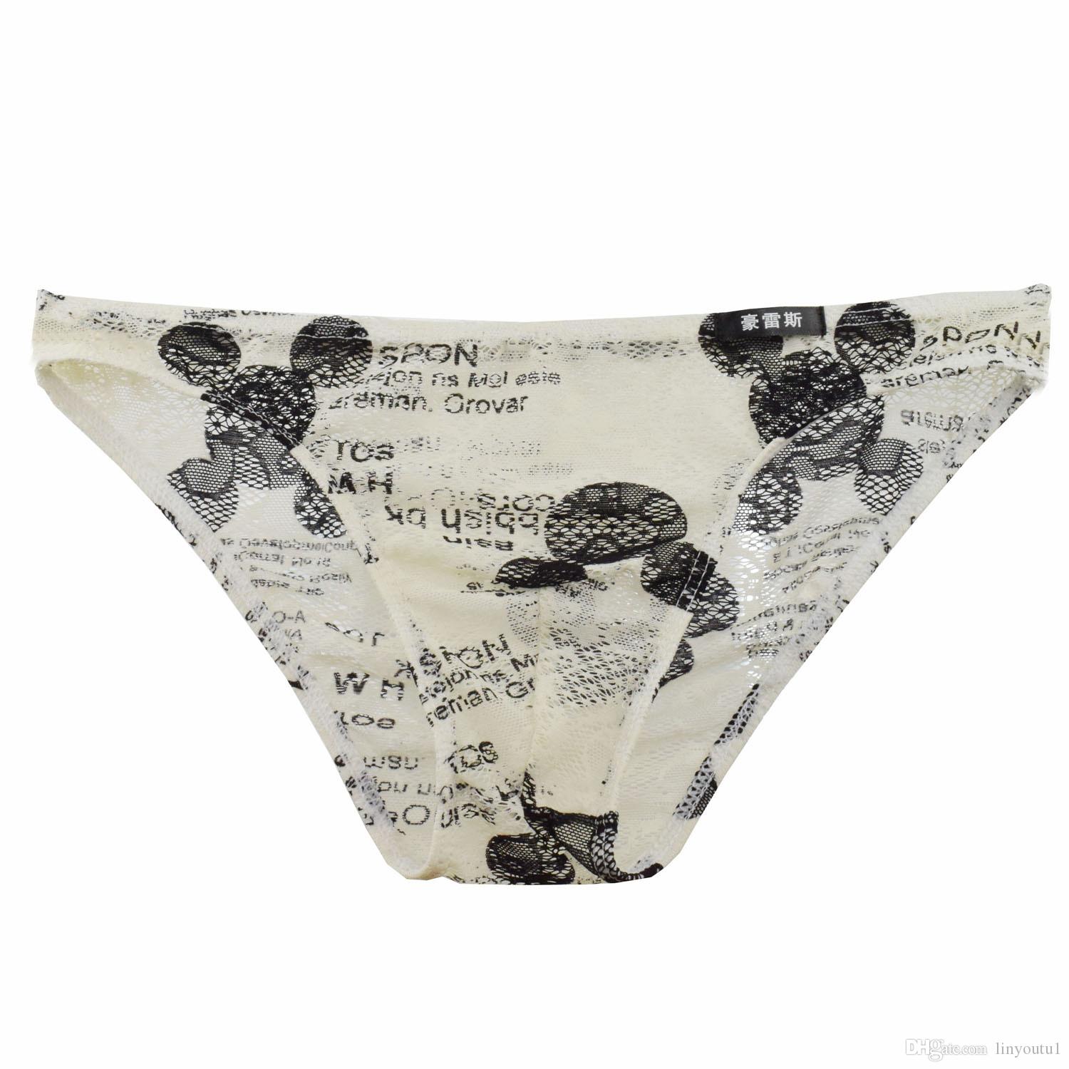 2020 Colorful Sexy Mens Sheer Lace Underwear Underpants Thong Men's Gay Briefs Flower Pattern Panties for Lingerie Man