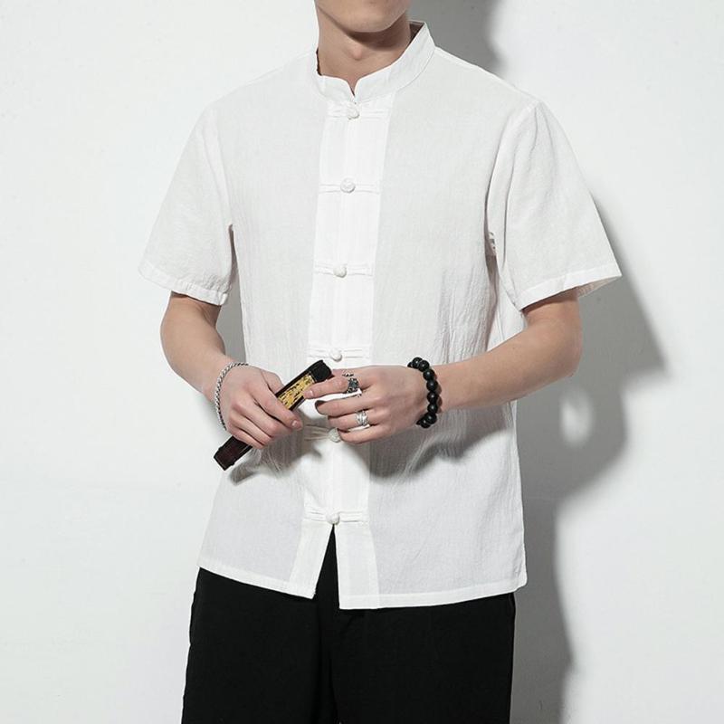 Men Solid Color Stand Collar Short Sleeve Loose Shirt Chinese Style Tang Suit Comfortable to Wear perfect gifts, Black
Men Solid Color Stand Collar Short Sleeve Loose Shirt Chinese Style Tang Suit Comfortable to Wear perfect gifts, Black