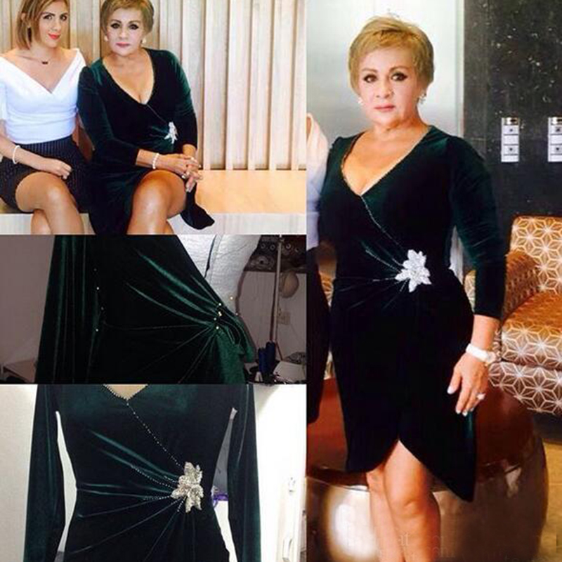 2019 new Mother Of The Bride Dresses long Sleeve with v Neck Velvet Elegant Wedding Party Gowns For Women Evening Gowns