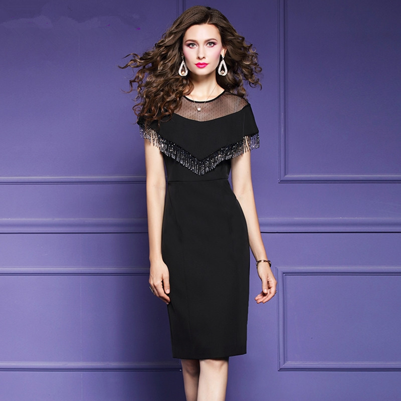 Women Summer Luxury Beading Tassel Dress Festa High Quality Wedding Cocktail Party Robe Femme Pencil Vestidos Plus Size 3XL, Black 
Women Summer Luxury Beading Tassel Dress Festa High Quality Wedding Cocktail Party Robe Femme Pencil Vestidos Plus Size 3XL, Black