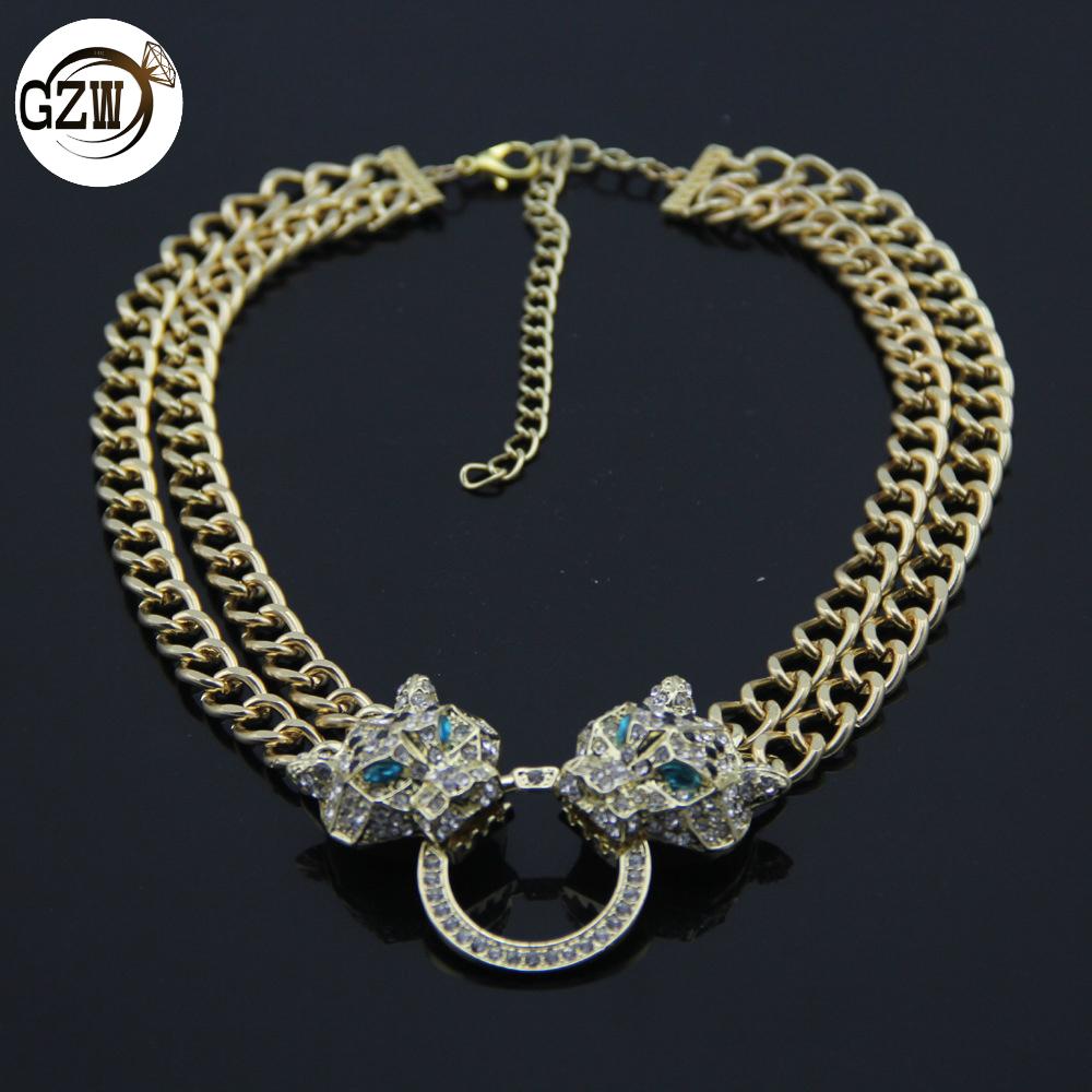 New Fashion personalized Hip Hop Bling Leopard Head Womens Gold Cuban Link Choker Necklace Rapper Jewelry Christmas Gifts for Women Guys