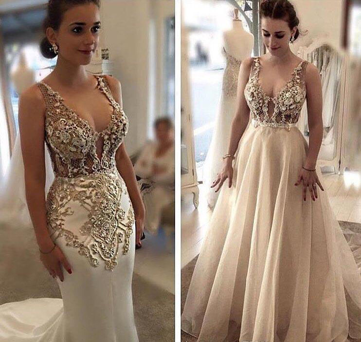 New Arrival Mermaid V-neck Wedding Dress Appliques See Through Top Garden Country Church Bride Bridal Gown Custom Made Plus Size