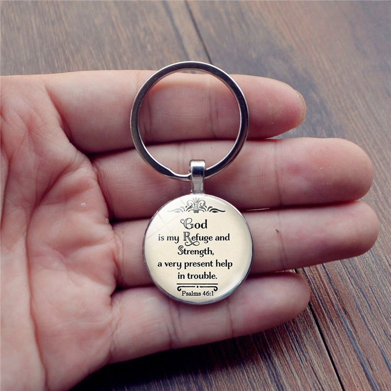 God Is in myrefuge and strength a very present help in the trouble Bible Quote Faith Keychain Keyring Bible Verse key chain