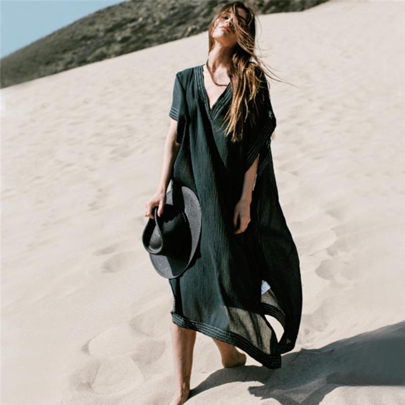 V Neck Long Beach Cover Up Side Slit Bohemian Women Beach Dress Tunic Summer Sundresses Pareos De Playa Mujer Wear
V Neck Long Beach Cover Up Side Slit Bohemian Women Beach Dress Tunic Summer Sundresses Pareos De Playa Mujer Wear