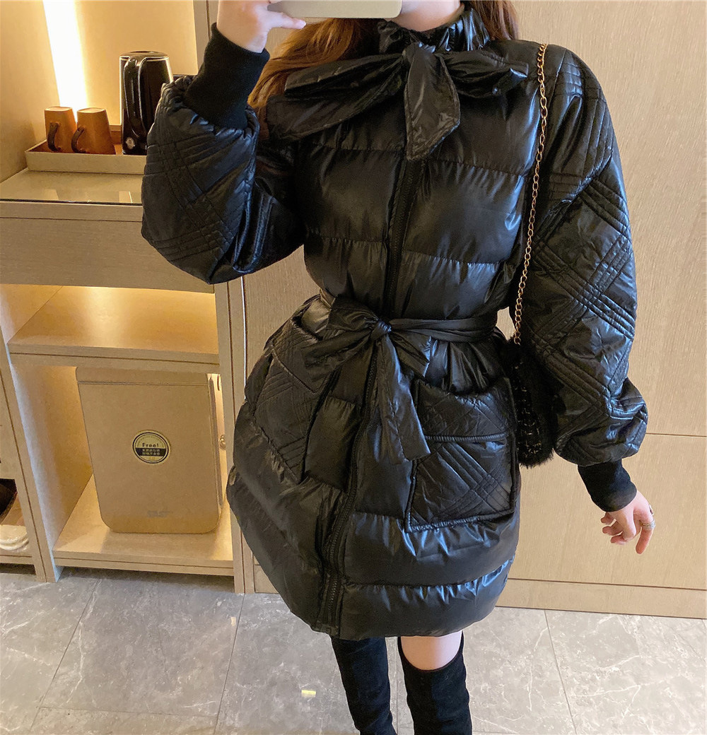 Women' autumn winter ladies temperament girl down coat long section bow-tie stand neck beam waist lacing cotton jacket, Beige
Women' autumn winter ladies temperament girl down coat long section bow-tie stand neck beam waist lacing cotton jacket, Beige