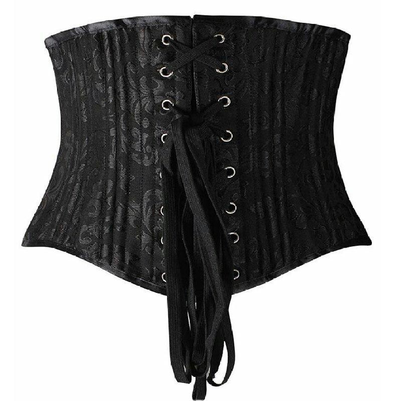 24 Double Flat Boned Short Torso Corsets Steel Boned Padded Waist Trainer Body Shaper Brocade Jacquard Underbust Corset Women Slimming Belt Black 3XL