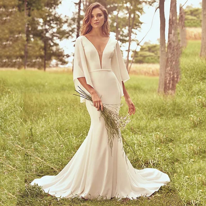 Dlass Batwing Sleeve Wedding Dress Ivory Trumpet Mermaid Wedding Dress Bride Dress Belt Chapel Train 3/4 Sleeve Weeding Gowns, White
Dlass Batwing Sleeve Wedding Dress Ivory Trumpet Mermaid Wedding Dress Bride Dress Belt Chapel Train 3/4 Sleeve Weeding Gowns, White