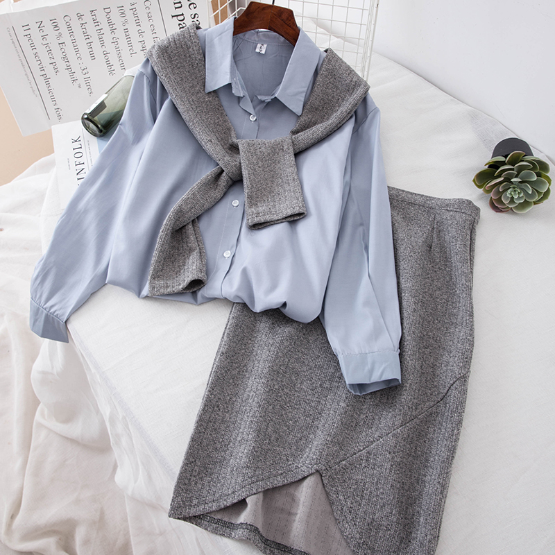 2020 Fashion Spring Shawl Spliced Shirt Tops + Mid-length Skirt Two-piece Set Ladies' Casual Skirt Suits Women Clothes Outfits, Blue
2020 Fashion Spring Shawl Spliced Shirt Tops + Mid-length Skirt Two-piece Set Ladies' Casual Skirt Suits Women Clothes Outfits, Blue