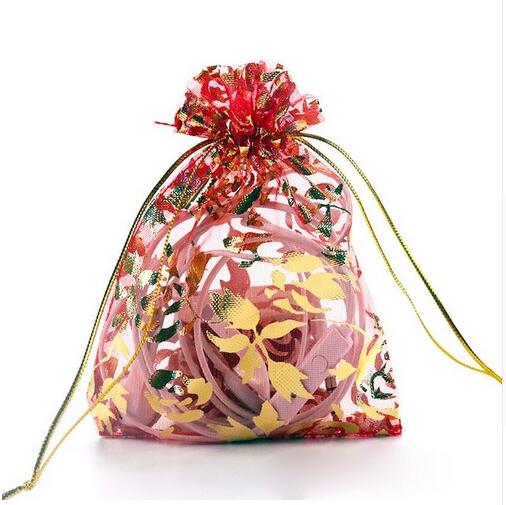 Colorful Gold Rose Transparent Packs Drawstring Pouch Sachet Organza Gift Bag For Jewelry Wedding Party Beads Packing GB397