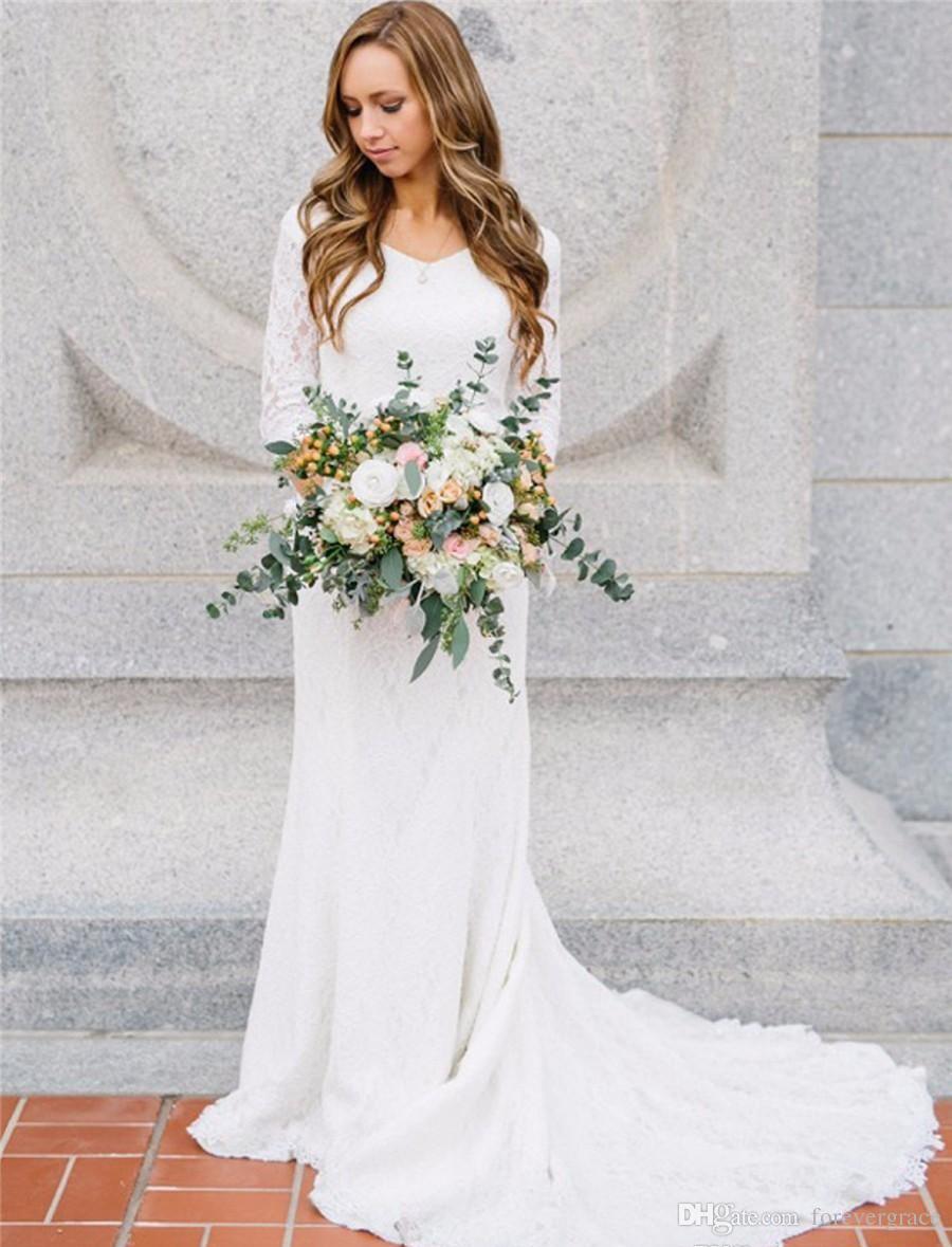 2019 Cheap Country Style Vintage Modest Wedding Dress Lace Long Bohemian Bridal Gown Custom Made Plus Size