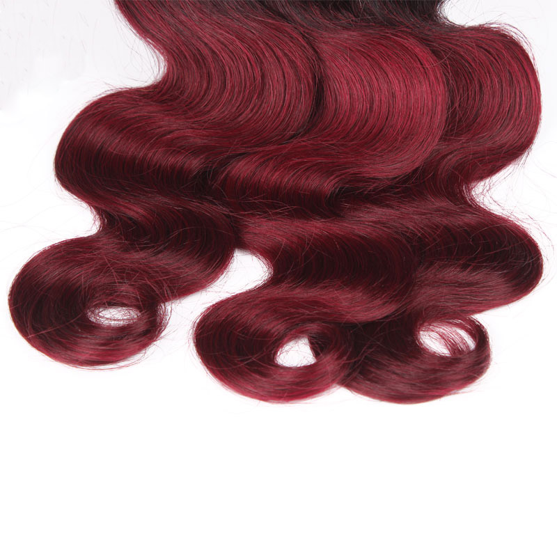 Indian Virgin Hair Two Tone 1B/99J Body Wave 4 Pieces/lot Bundles With 4X4 Lace Closure Middle Three Free Part