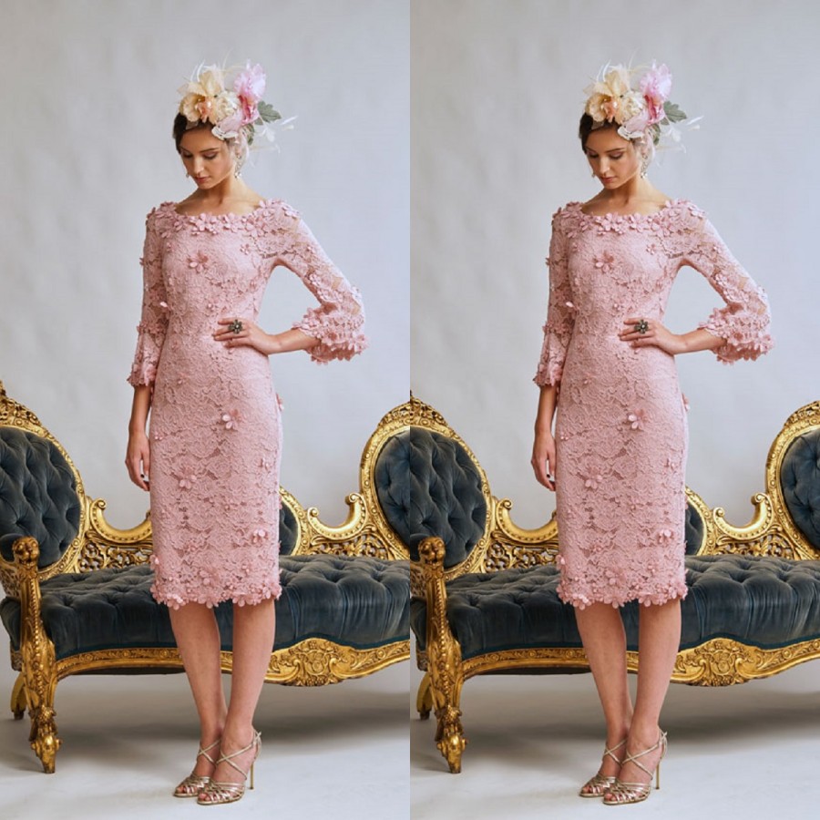 Elegant Pink Mother Of The Bride Dresses Jewel Neck Floral Flowers Sheath Wedding Guest Gowns 3/4 Long Sleeves Lace Formal Evening Dress
Elegant Pink Mother Of The Bride Dresses Jewel Neck Floral Flowers Sheath Wedding Guest Gowns 3/4 Long Sleeves Lace Formal Evening Dress