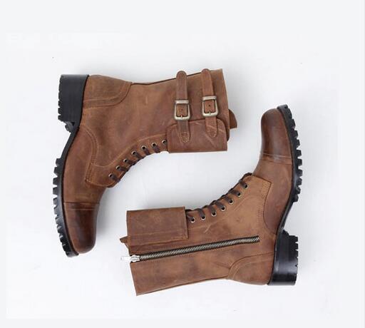 Winter Boots Men Cowboy Leather Shoes Men Big Size Boots Zipper Round Toe Motorcycle 2019